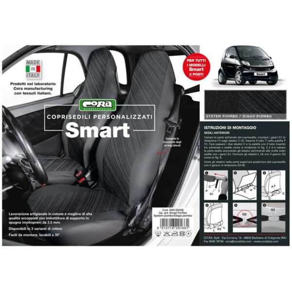 COPRISEDILI ANTERIORI PERSONALIZZATI SMART FORTWO TESS. MISTO COTONE